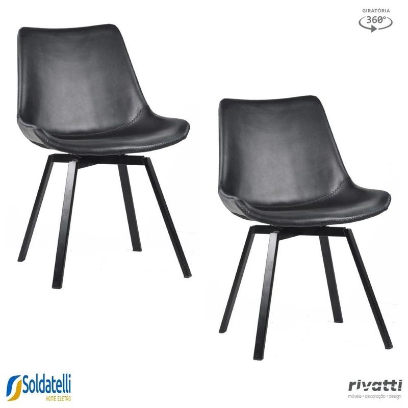 Kit 2 Cadeiras Talia Base Giratória PU Caramelo , Preto e Marrom